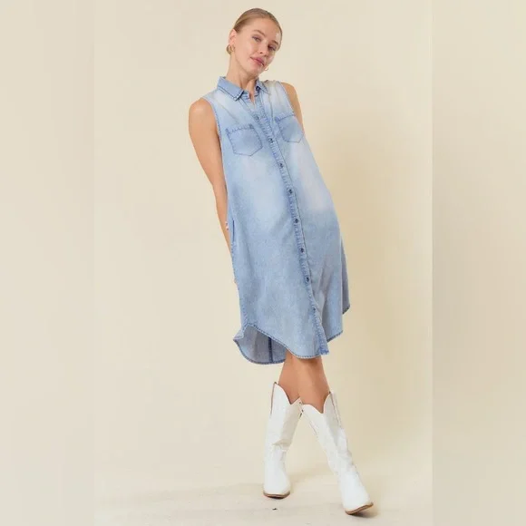 Dresses | Sleeveless Denim Kneelength Shirt Dress | Poshmark